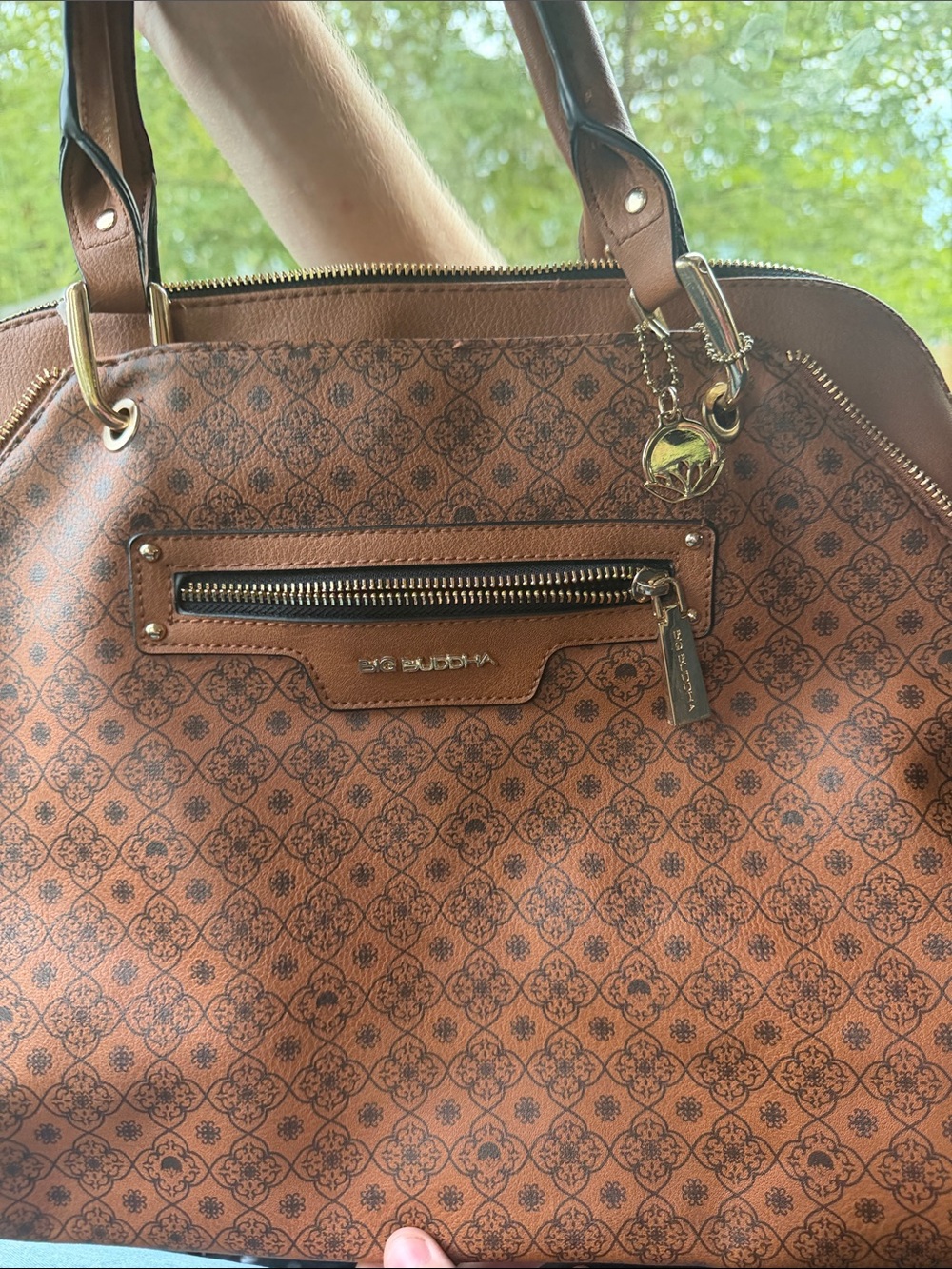BIG BUDDHA FAUX LEATHER Dome Satchel with Gold Hardware AUTHENTIC